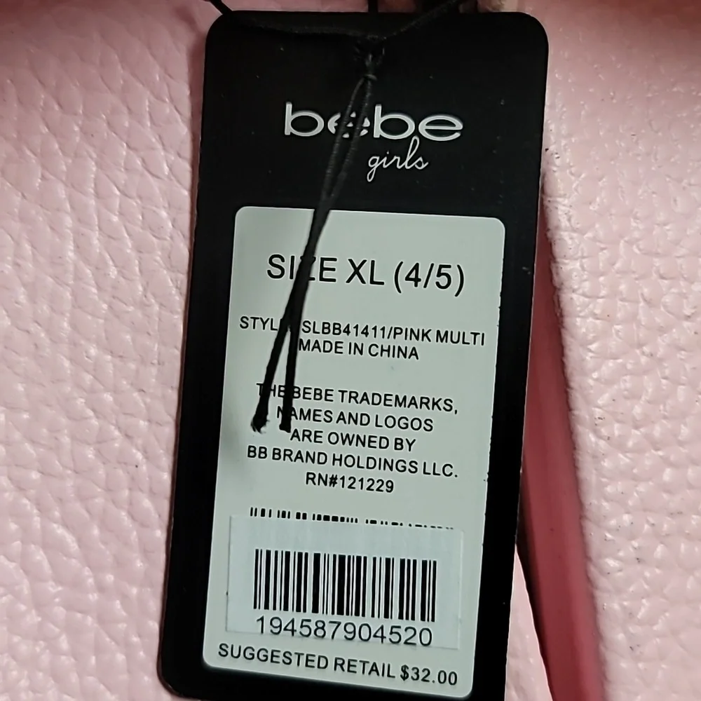 Bebe Girls Light Pink Multicolored Rhinestone Logo Slides, Size XL (4/5)